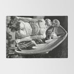 Kiss of Death, grave headstone winged angel of death marble sculpture and man Barcelona, Spain  Rug Gallery Image 2