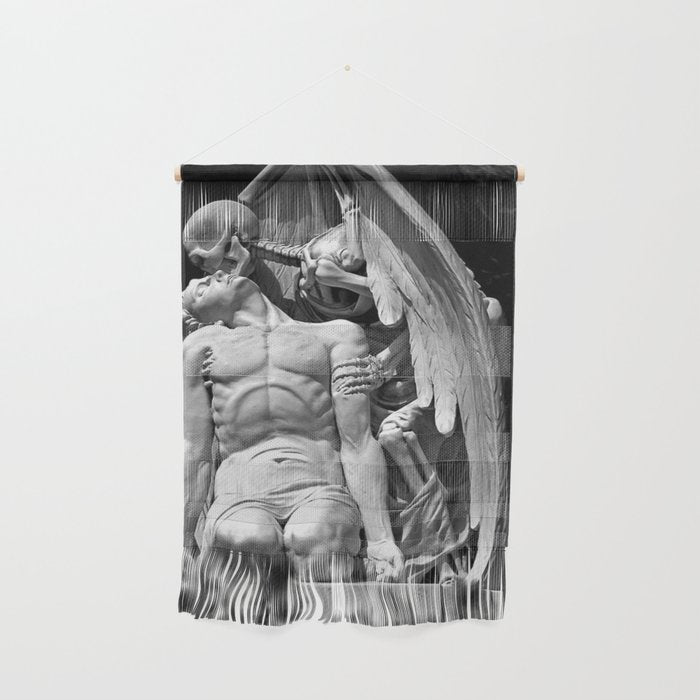 Kiss of Death, grave headstone winged angel of death marble sculpture and man Barcelona, Spain  Wall Hanging Gallery Image 1