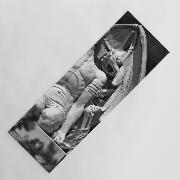 Kiss of Death, grave headstone winged angel of death marble sculpture and man Barcelona, Spain  Yoga Mat Gallery Image 1