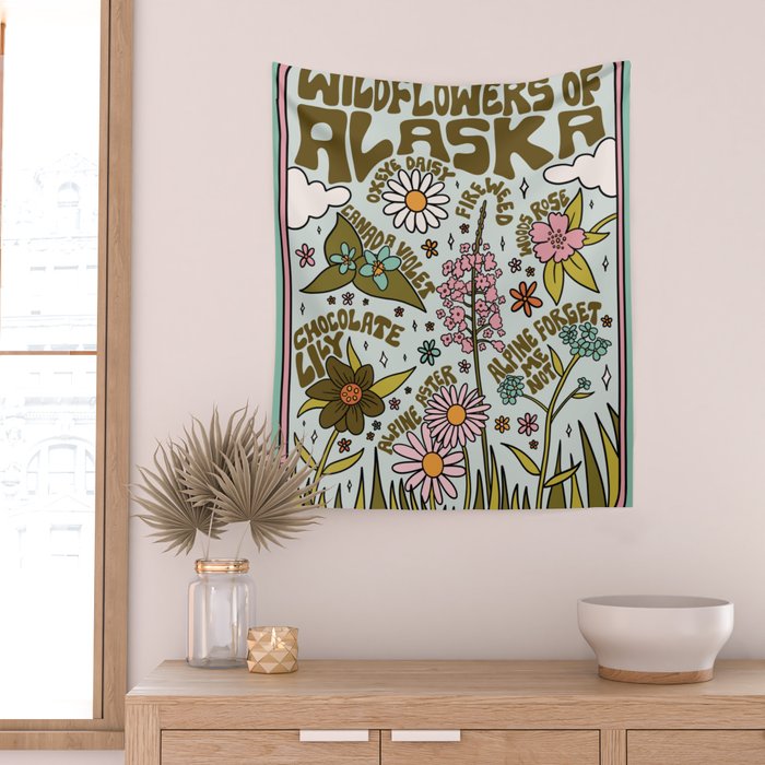 Alaska Wildflowers Wall Tapestry Gallery Image 2
