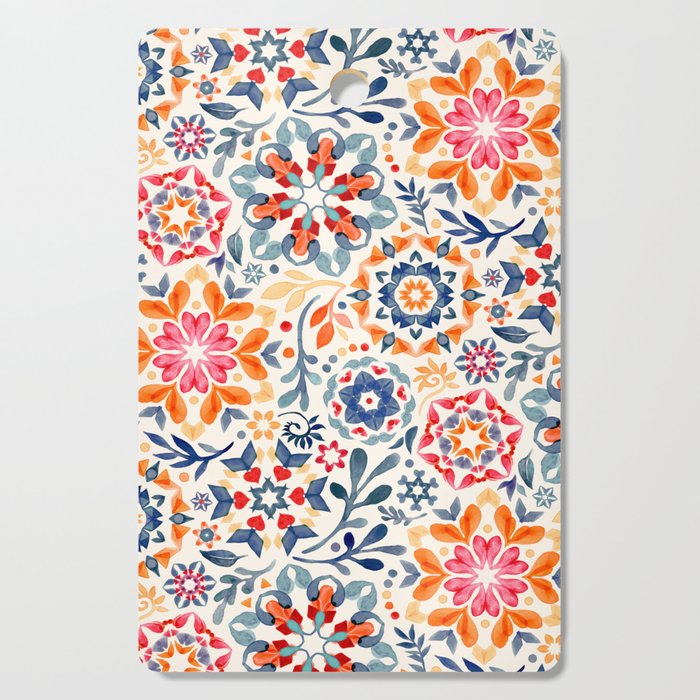 Watercolor Kaleidoscope Floral - desaturated Cutting Board Gallery Image 1