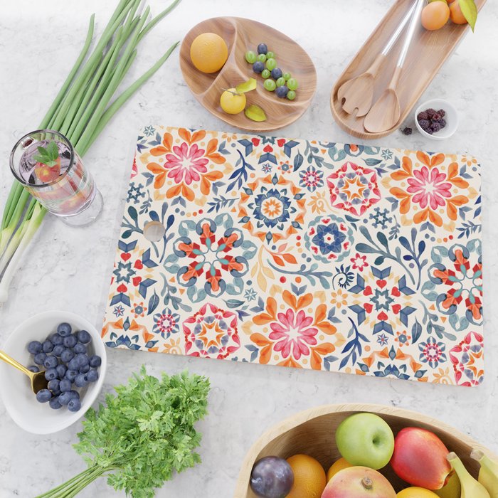 Watercolor Kaleidoscope Floral - desaturated Cutting Board Gallery Image 2