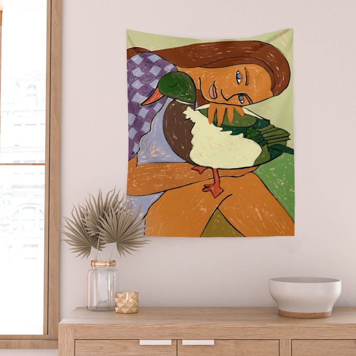 The Girl And The Green Headed Goose Wall Tapestry Gallery Image 2