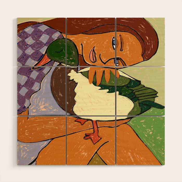 The Girl And The Green Headed Goose Wood Wall Art Gallery Image 1