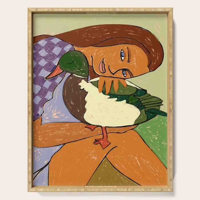 The Girl And The Green Headed Goose Serving Tray Gallery Image 1