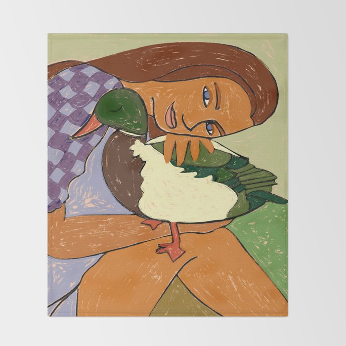 The Girl And The Green Headed Goose Throw Blanket Gallery Image 2