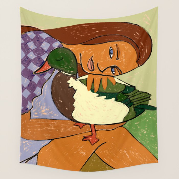 The Girl And The Green Headed Goose Wall Tapestry Gallery Image 4