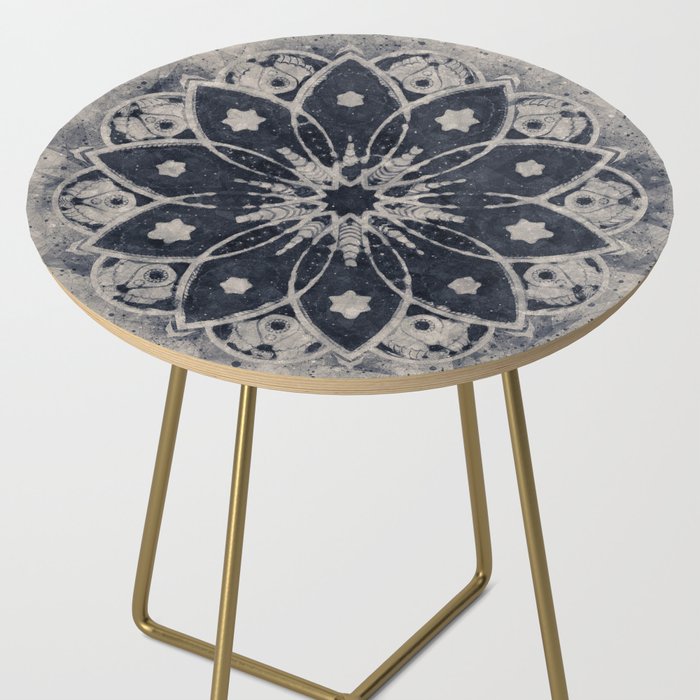 Mandala, Flower, Indigo Blue, Boho Art Side Table Gallery Image 2