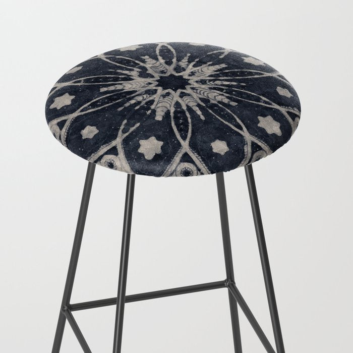 Mandala, Flower, Indigo Blue, Boho Art Stool Gallery Image 2