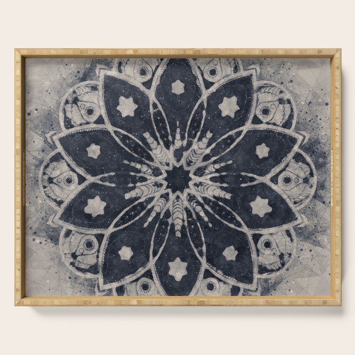 Mandala, Flower, Indigo Blue, Boho Art Serving Tray Gallery Image 1