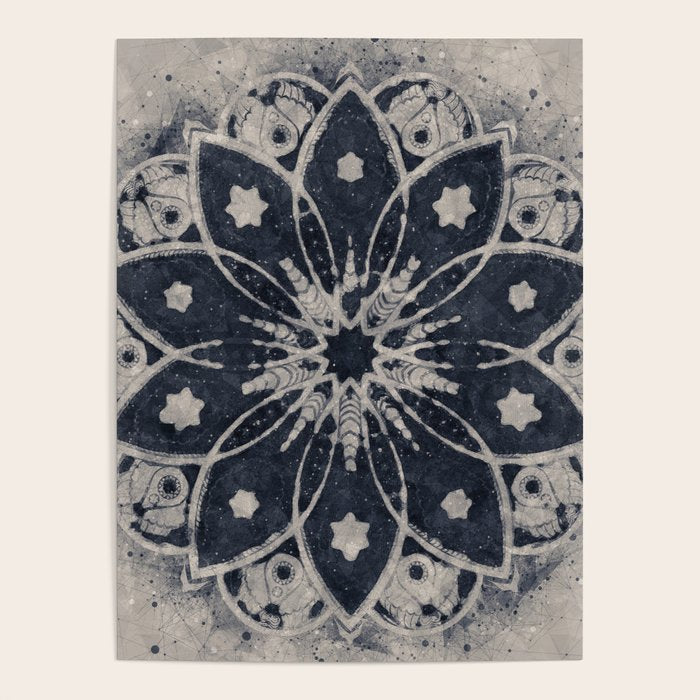 Mandala, Flower, Indigo Blue, Boho Art Poster Gallery Image 4