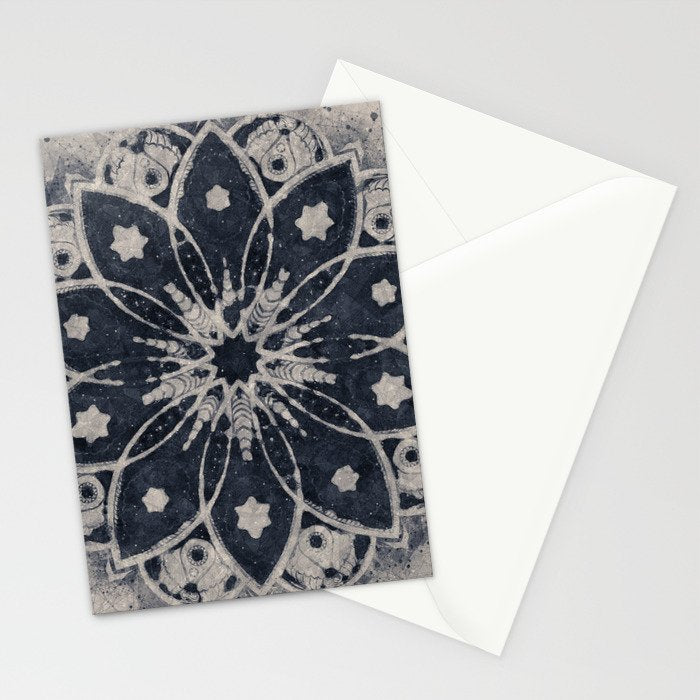 Mandala, Flower, Indigo Blue, Boho Art Stationery Card Gallery Image 2