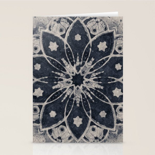 Mandala, Flower, Indigo Blue, Boho Art Stationery Card Gallery Image 2