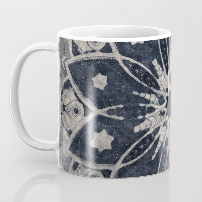 Mandala, Flower, Indigo Blue, Boho Art Coffee Mug Gallery Image 3
