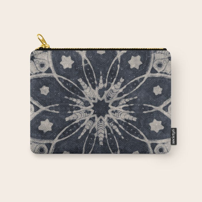 Mandala, Flower, Indigo Blue, Boho Art Carry All Pouch Gallery Image 1