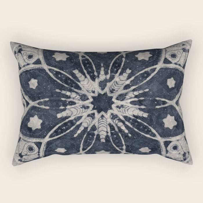 Mandala, Flower, Indigo Blue, Boho Art Rectangular Pillow Gallery Image 1