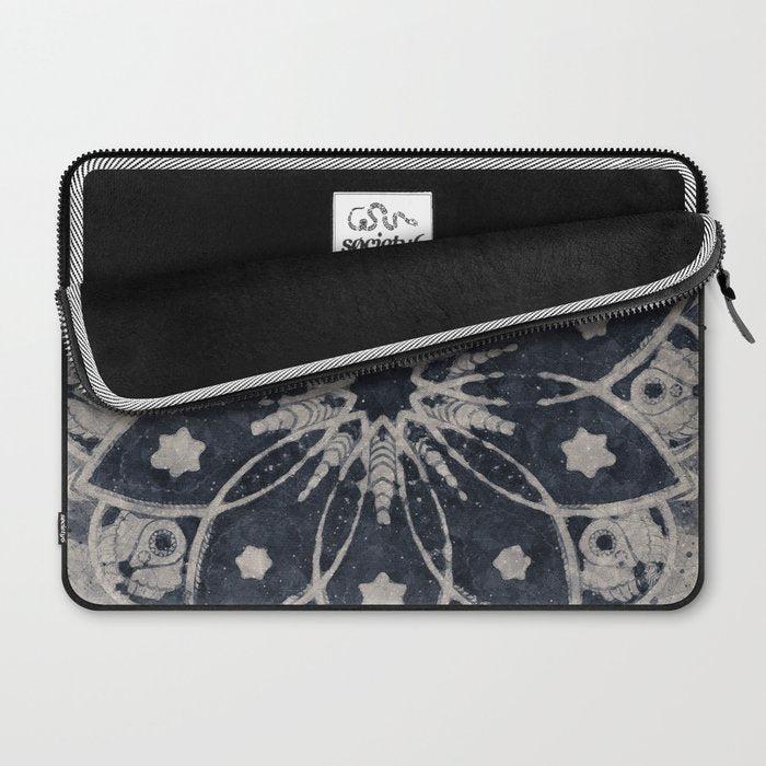 Mandala, Flower, Indigo Blue, Boho Art Laptop Sleeve Gallery Image 2