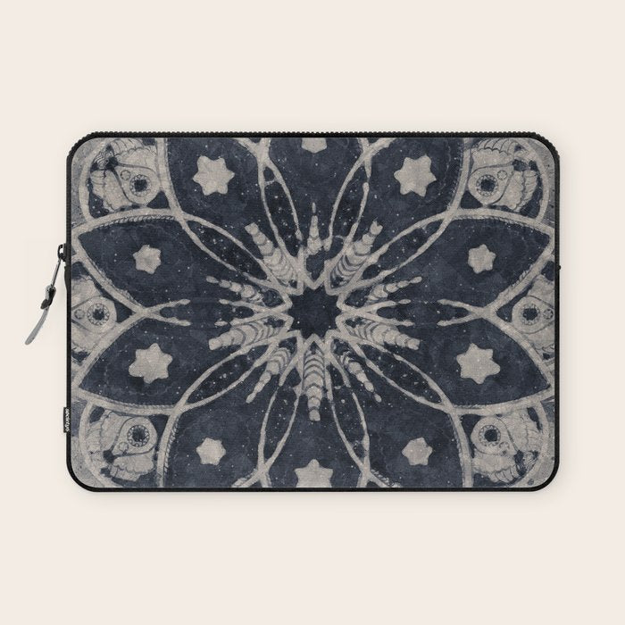 Mandala, Flower, Indigo Blue, Boho Art Laptop Sleeve Gallery Image 1