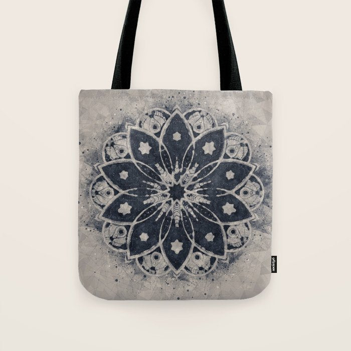Mandala, Flower, Indigo Blue, Boho Art Tote Bag Gallery Image 1