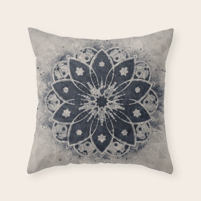 Mandala, Flower, Indigo Blue, Boho Art Throw Pillow Gallery Image 6