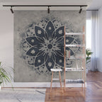 Mandala, Flower, Indigo Blue, Boho Art Wall Mural Gallery Image 1