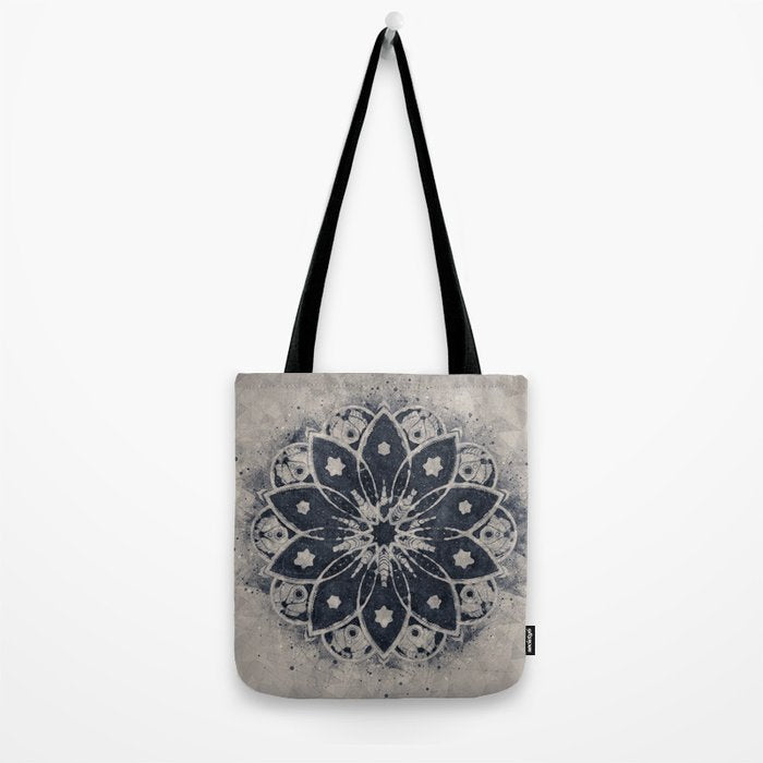 Mandala, Flower, Indigo Blue, Boho Art Tote Bag Gallery Image 2