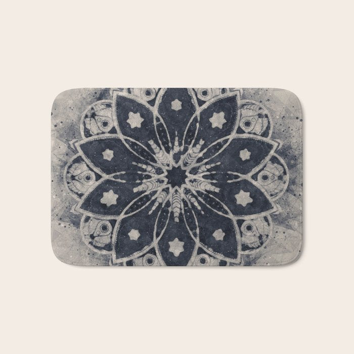 Mandala, Flower, Indigo Blue, Boho Art Bath Mat Gallery Image 1