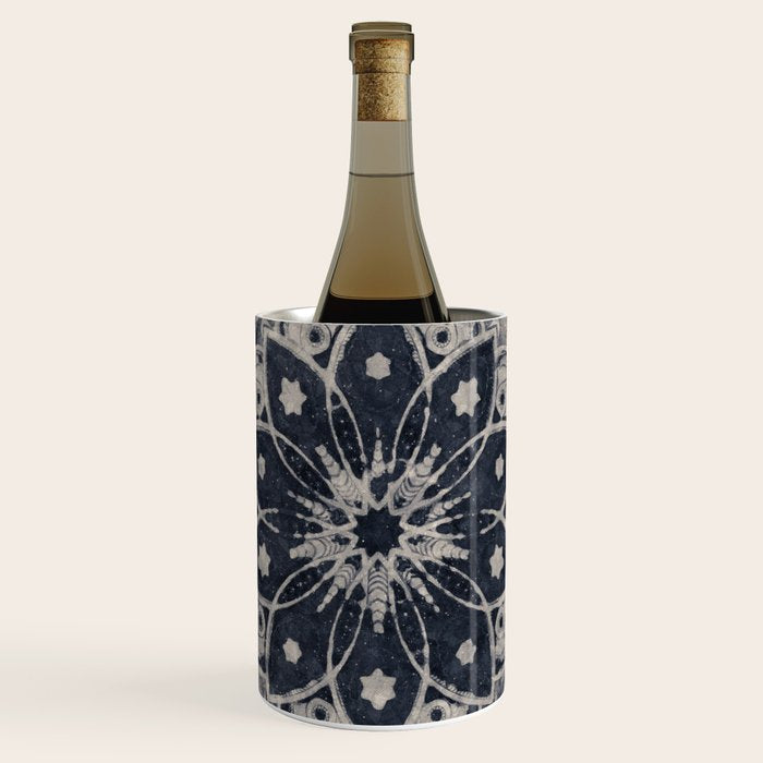 Mandala, Flower, Indigo Blue, Boho Art Wine Chiller Gallery Image 1