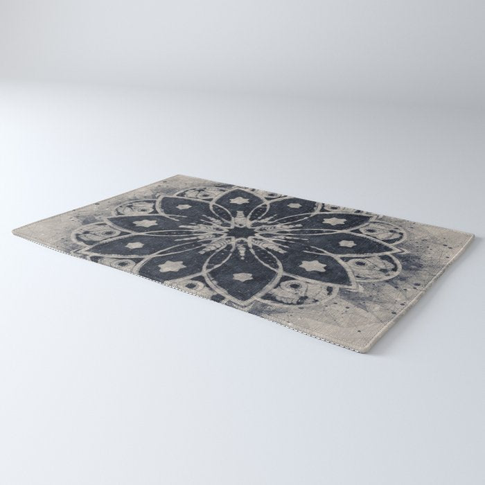 Mandala, Flower, Indigo Blue, Boho Art Rug Gallery Image 3