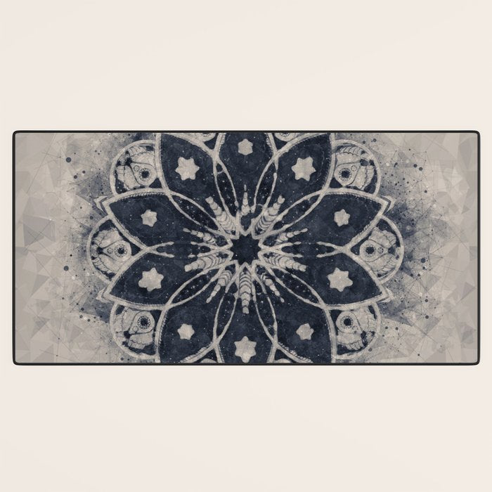 Mandala, Flower, Indigo Blue, Boho Art Desk Mat Gallery Image 3