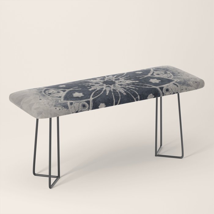 Mandala, Flower, Indigo Blue, Boho Art Bench Gallery Image 1