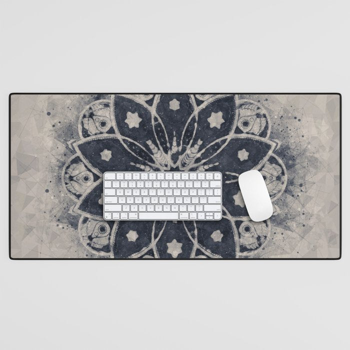 Mandala, Flower, Indigo Blue, Boho Art Desk Mat Gallery Image 1