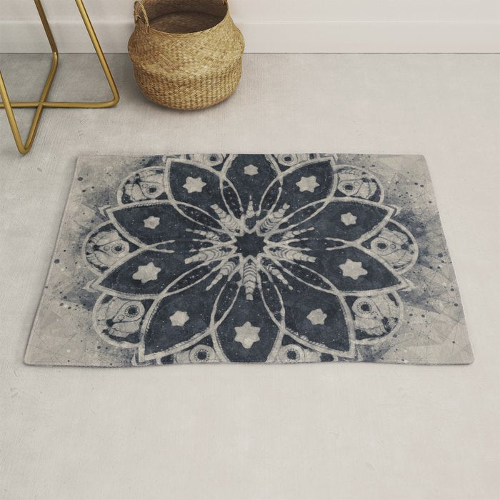 Mandala, Flower, Indigo Blue, Boho Art Rug Gallery Image 1