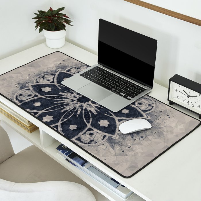 Mandala, Flower, Indigo Blue, Boho Art Desk Mat Gallery Image 2