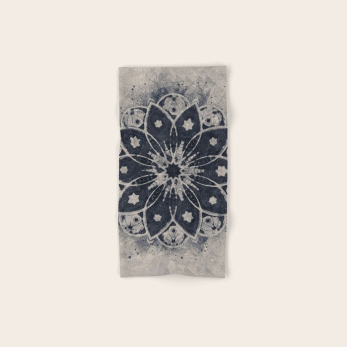 Mandala, Flower, Indigo Blue, Boho Art Bath Towel Gallery Image 1