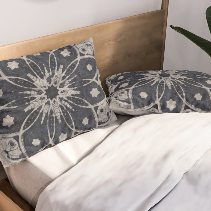 Mandala, Flower, Indigo Blue, Boho Art Pillow Sham Gallery Image 2