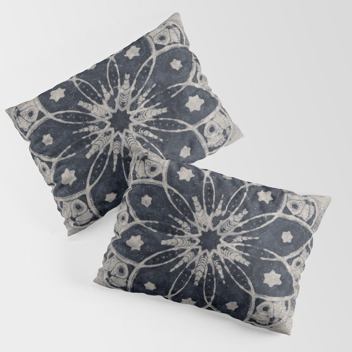 Mandala, Flower, Indigo Blue, Boho Art Pillow Sham Gallery Image 3