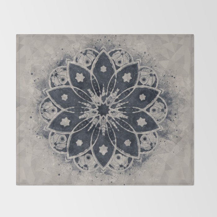 Mandala, Flower, Indigo Blue, Boho Art Throw Blanket Gallery Image 2