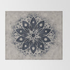 Mandala, Flower, Indigo Blue, Boho Art Throw Blanket Gallery Image 2