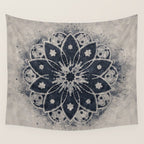 Mandala, Flower, Indigo Blue, Boho Art Wall Tapestry Gallery Image 4