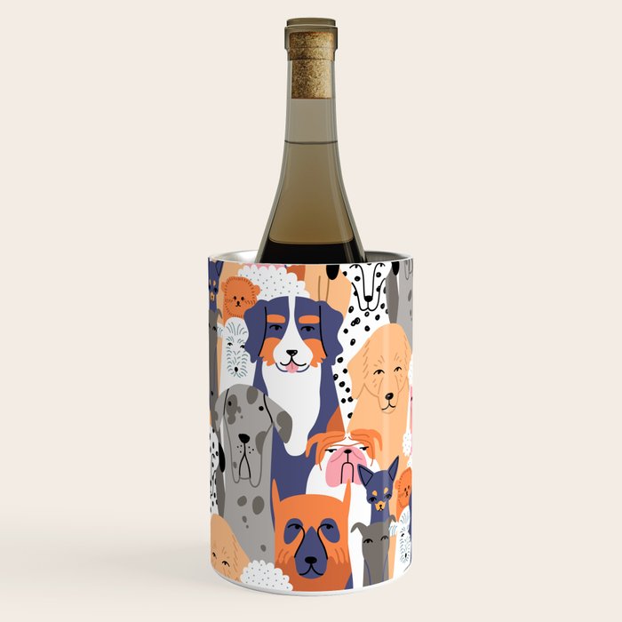Funny diverse dog crowd character cartoon background Wine Chiller Gallery Image 3