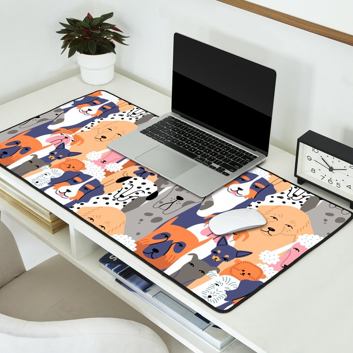 Funny diverse dog crowd character cartoon background Desk Mat Gallery Image 2
