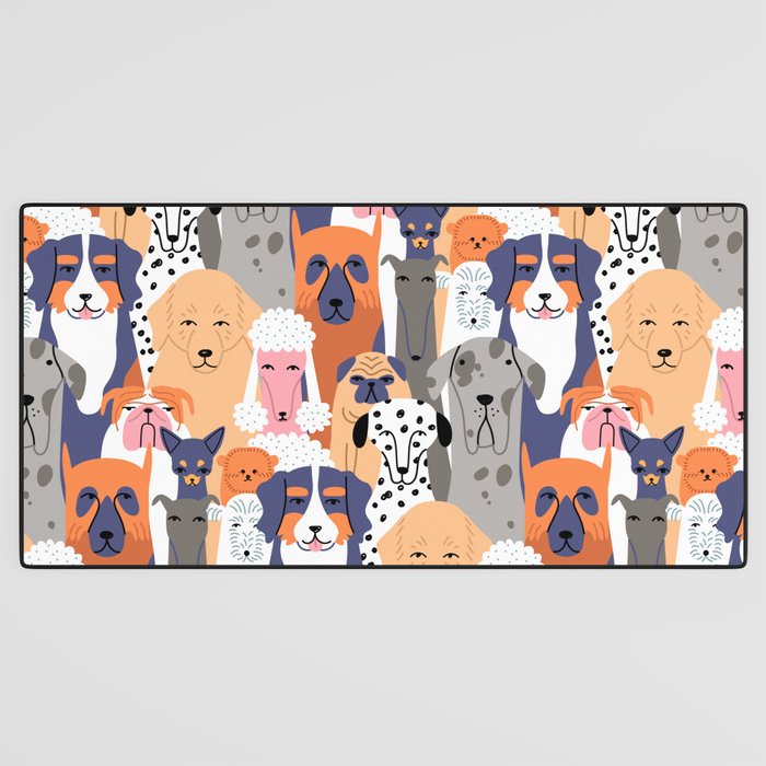 Funny diverse dog crowd character cartoon background Desk Mat Gallery Image 3