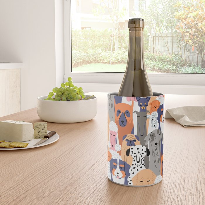 Funny diverse dog crowd character cartoon background Wine Chiller Gallery Image 4