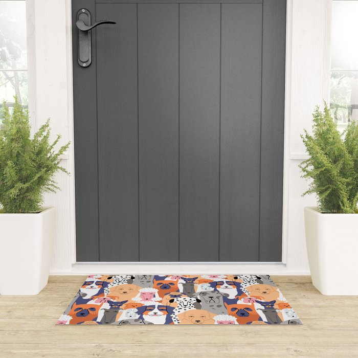 Funny diverse dog crowd character cartoon background Welcome Mat Gallery Image 3