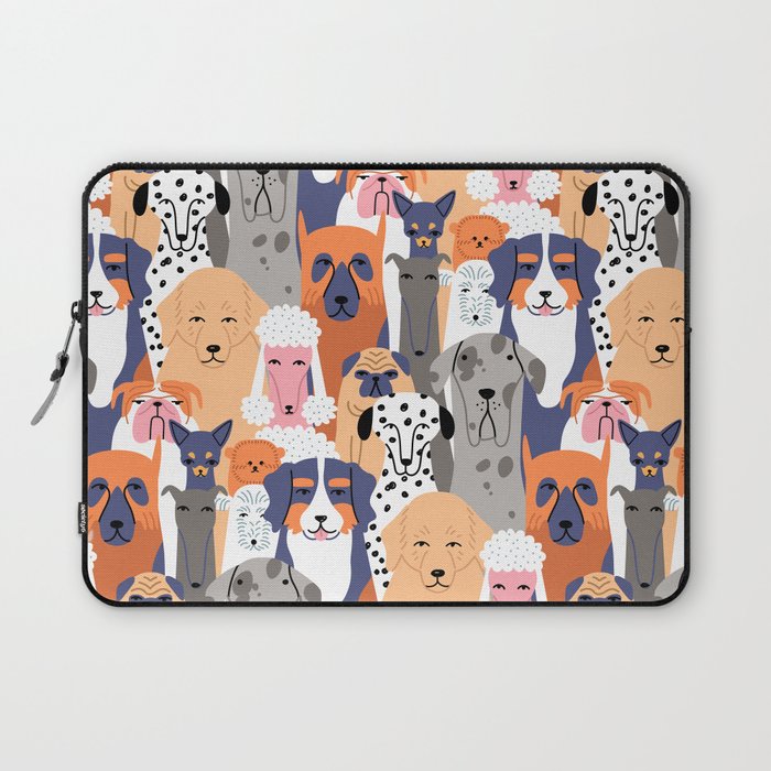 Funny diverse dog crowd character cartoon background Laptop Sleeve Gallery Image 1