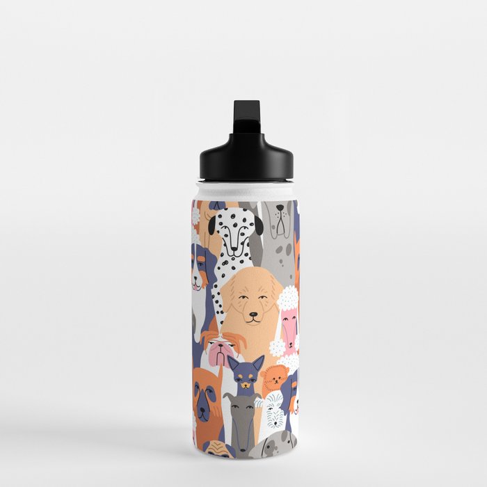Funny diverse dog crowd character cartoon background Water Bottle Gallery Image 3