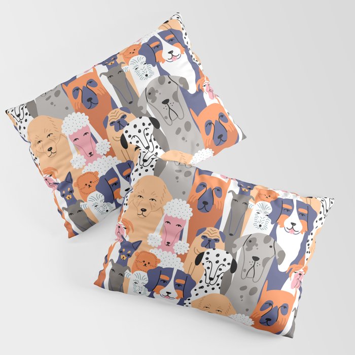 Funny diverse dog crowd character cartoon background Pillow Sham Gallery Image 3