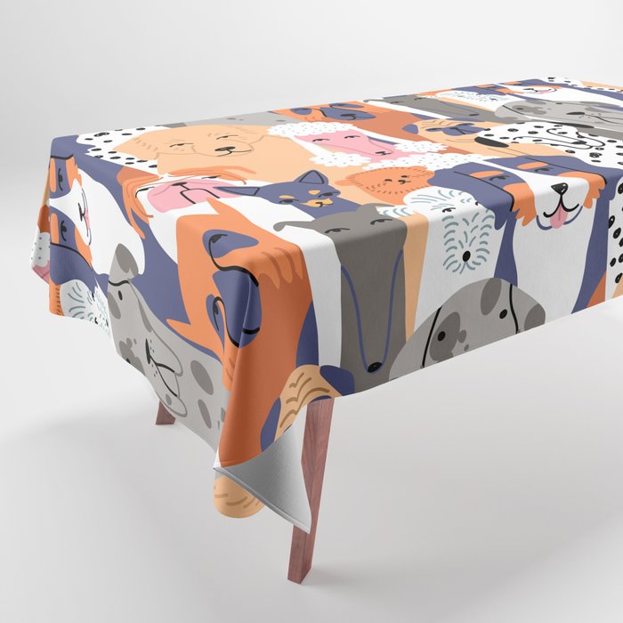 Funny Diverse Dog Crowd Character Cartoon Background Tablecloth Gallery Image 1