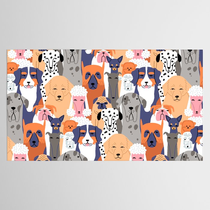 Funny diverse dog crowd character cartoon background Tablecloth Gallery Image 2